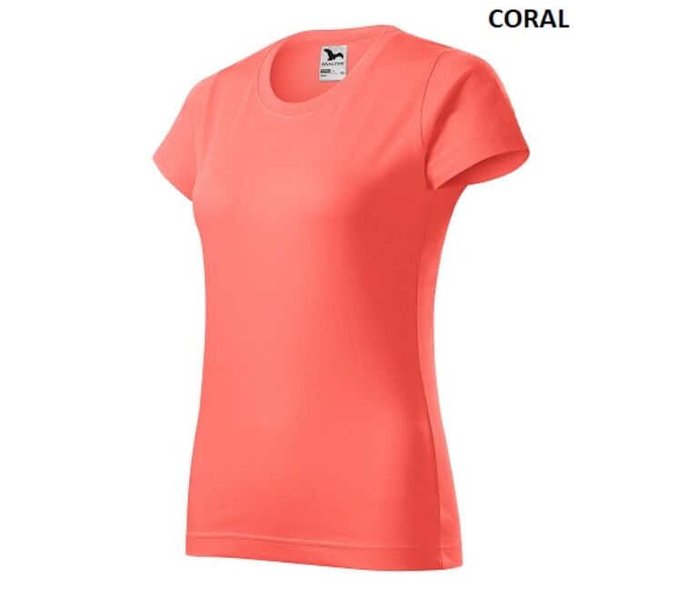 Malfini basic 134 női pamut környakas póló Coral (A1)